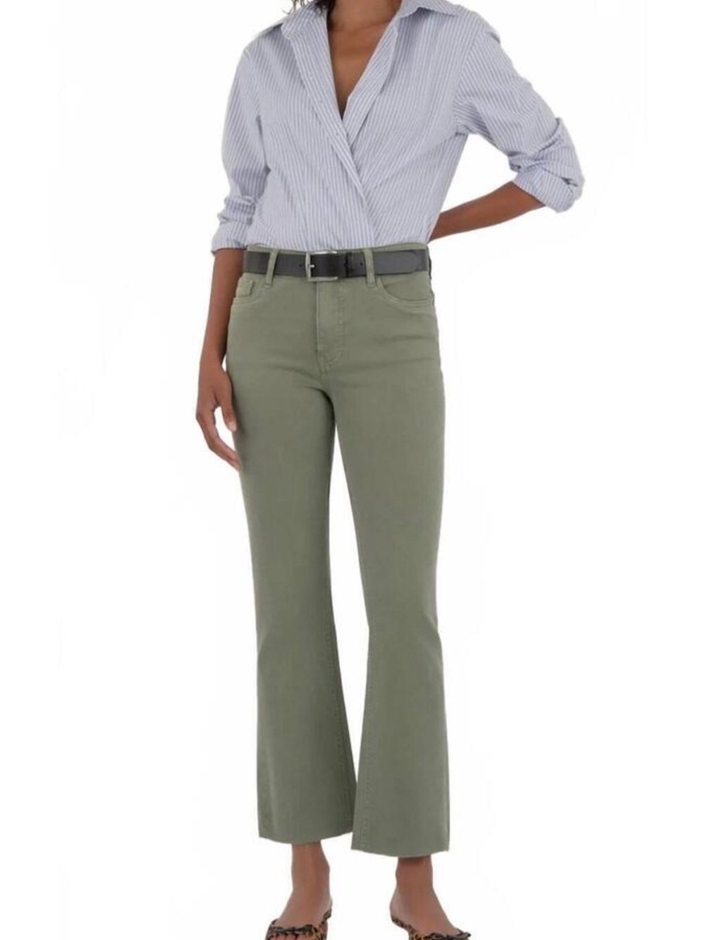 Kut from the Kloth Kelsey Ab Fab Sage Green Wide-Leg Jeans Raw Hem